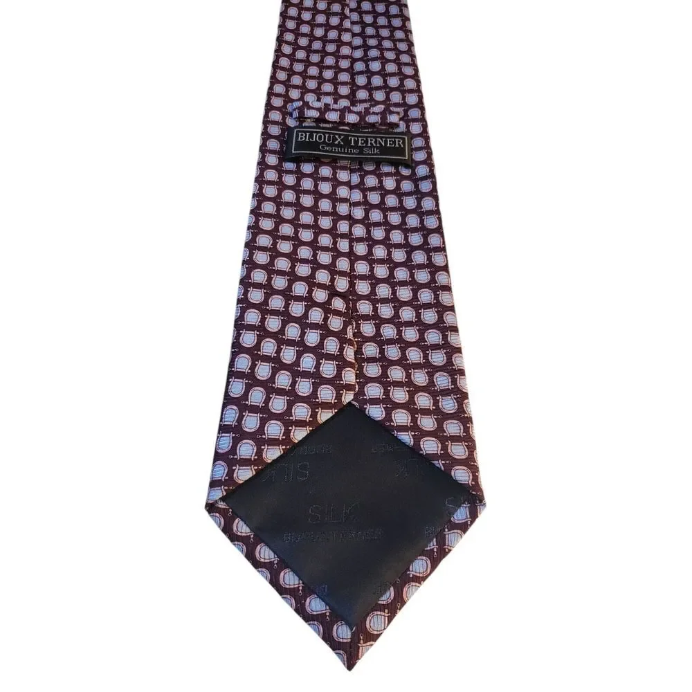 Bijoux Terner Mens Tie Necktie Designer Luxury Burgundy Blue Pink Stirrup Horses